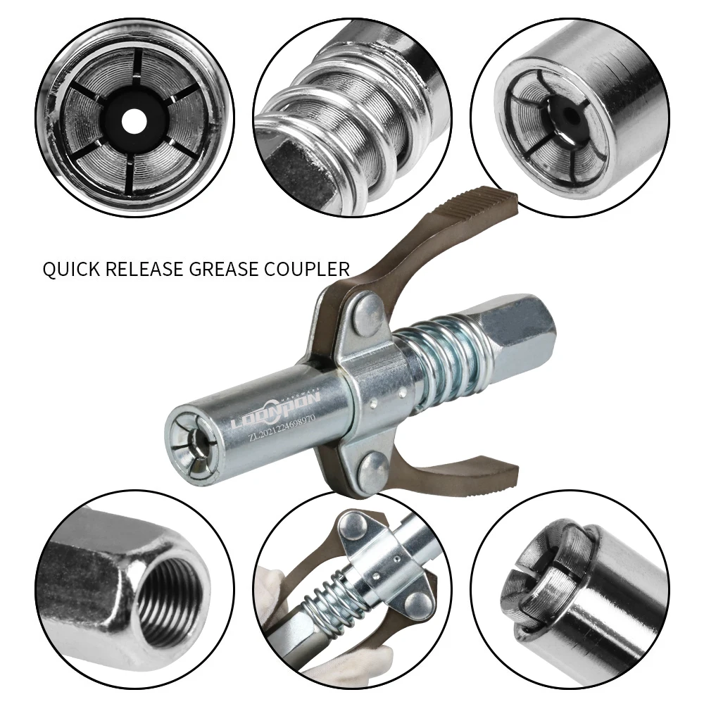 Lock On Tool Grease Gun Accessories Coupler Heavy-Duty Double Handle Quick Release Nozzle Oil Pump Car Syringe Lubricant Tip oil pump,grease gun,grease gun coupler