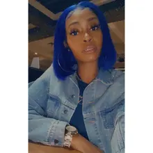 Peluca de Bob corto roja 13x2 T, malla con división, rojo, azul, brasileña, prearrancada, 180%, Remy, pelucas de cabello humano para mujer