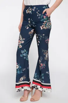 

DeFacto Womens Mid Elastic Waist Loose Pants Print Flowers Casual Ladies Breathable Smooth Trousers Female Comfort - H9624AZ17HS