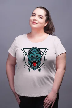 

Angemiel Wear Striped Printed Gorilla White Women Cotton Large Size T-Shirt