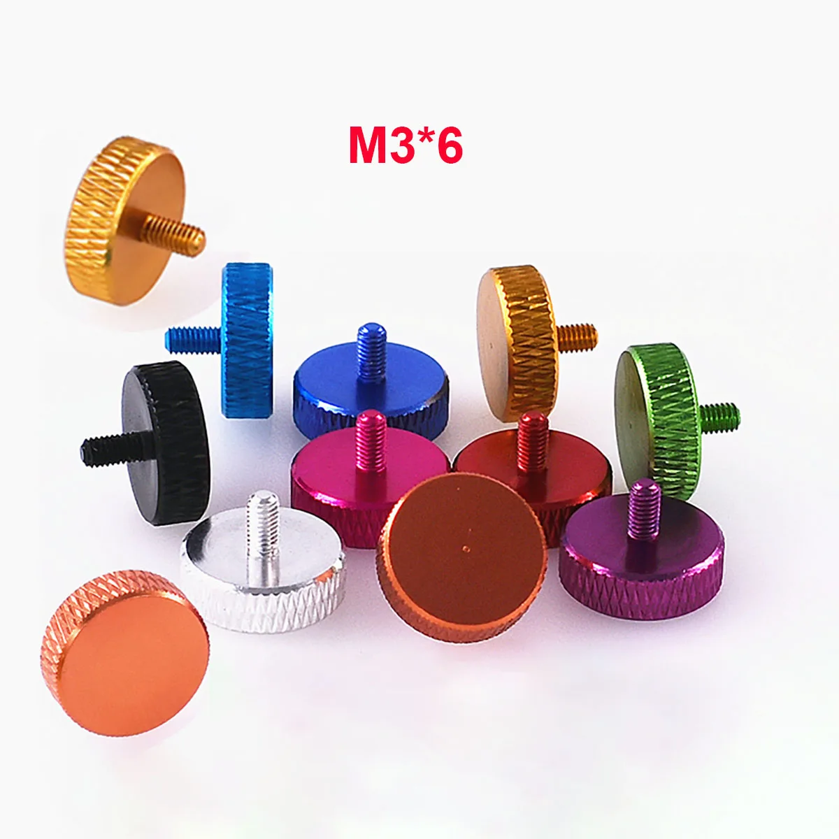 5Pcs M3x 6mm Colourful Anodized Aluminum Hand Tighten Screws 15x5mm Grid Knurled Head Thumb Screw Computer Case DIY |