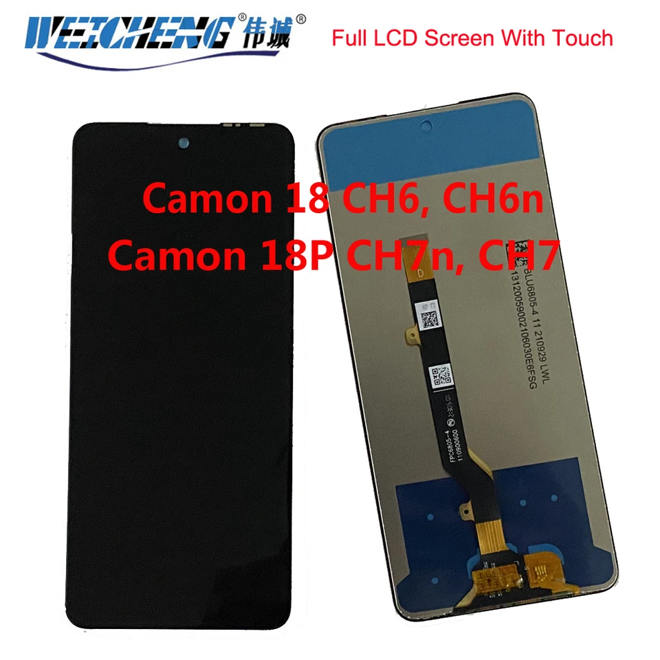 Display LCD + Touch Screen Per Tecno Camon 18 CH6, CH6n, Camon 18 P CH7, CH7n &ndash; Nuovo, Non Originale