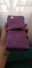 Bolso largo doble pliegue de famosa marca para mujer, billetera de cuero de nobuk con cordón, cremallera, billetera de gamuza, bolso de mano femenino