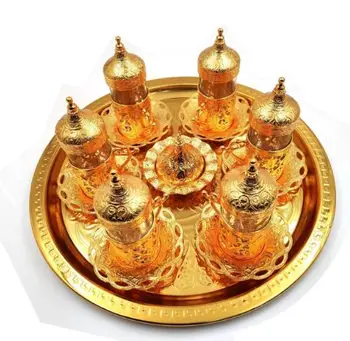 

Handmade authentic design turkish greek arabic coffee Espresso set 6 service, cups with lid tray arbitrary candy dish gift
