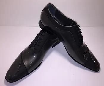 

Men's Classic Shoes Gray Genuine Leather Patent Leather Italian Mold Invitation Tuxedo Wedding Suit Business Shoes
