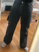 Women Jeans Cargo-Pants Wide-Leg Gray Loose Blue Girl Baggy High-Waist Straight Casual