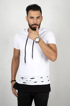 

DeepSEA Male Black Cotton T-Shirt Hoody 100 Cotton Slim Fit Lycra Short Sleeve Slim GYM Street Wear Casual Spring Summer 2000187