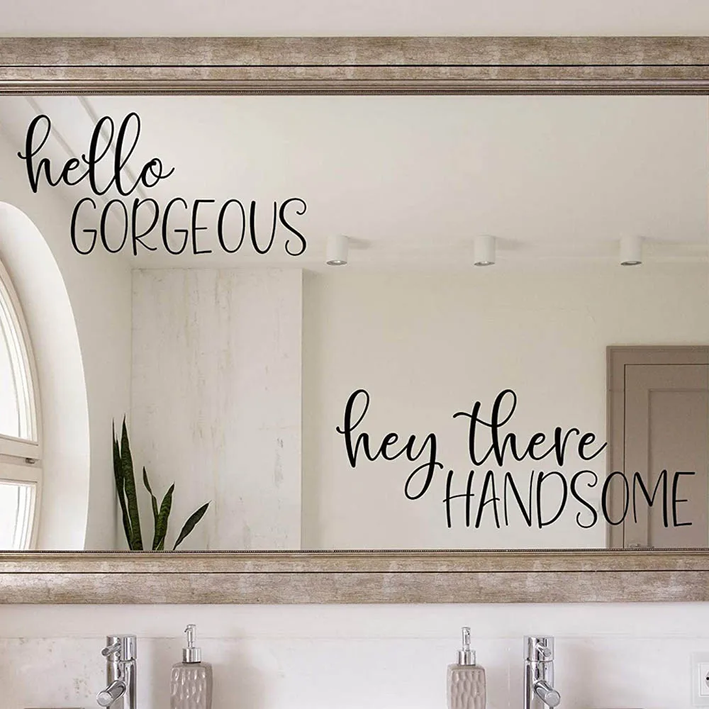 Hello Gorgeous Mirror Decal Vinyl Decal Bathroom Decor Pink Color 15x2.5  inch