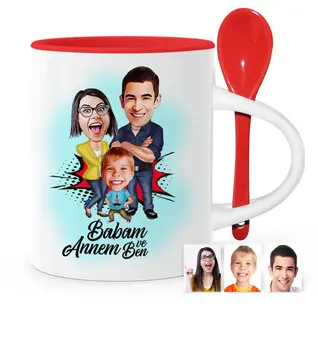 

Father's Day Custom Mom Dad and Me Cartoon Red Spoon Mug Cup-1