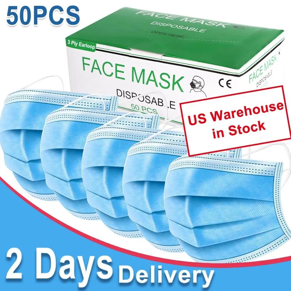 

50 pcs/set 3 Layer Non-woven Dust Mask Disposable Face Mouth Masks Safe Breathable protetive Mask CE FDA Certified