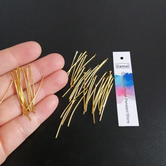 100pcs 1.37" 35mm Gold Straight Pins Connector Part Connecting Hanging Prism Crystal Bead Pendant Chandelier Lighting