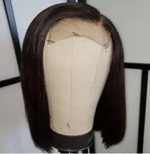 HF-pelucas de cabello humano 4x4 con cierre de encaje, pelo Remy brasileño, peluca recta con corte Bob, Peluca de cabello humano para mujeres negras, Bob corto