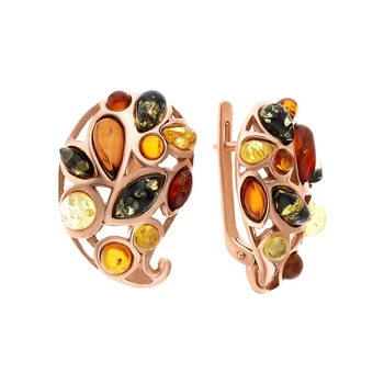 

Silver earrings with amber sunlight sample 925