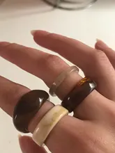 HUANZHI-Conjunto de anillos redondos de resina acrílica para mujer, colorido, Diamante de imitación cuadrado geométrico, regalo de viaje, 2021