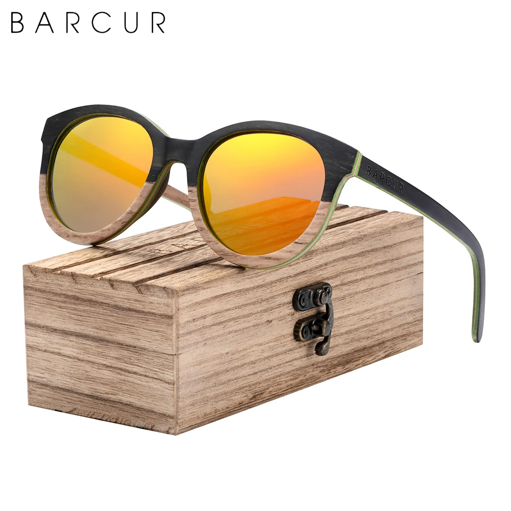 BARCUR Design Natural Wood Sunglasses Fashio Cat Eye Women Polarized Men Sun Glasses UV400 Protection 7