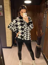 White Sweater Turtleneck Long Pullover Simplee Knitted Houndstooth Black Women Warm Fashion