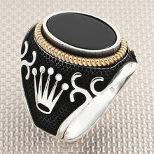 Rolex Crown owalny krój 925 srebro kamień czarny onyks srebrny pierścionek pierścionek jubilerski Handmade z kamienia naturalnego mężczyzn pierścień tanie i dobre opinie Anitolia SILVER TR (pochodzenie) Mężczyźni onyx Drobne Pierścionki TRENDY