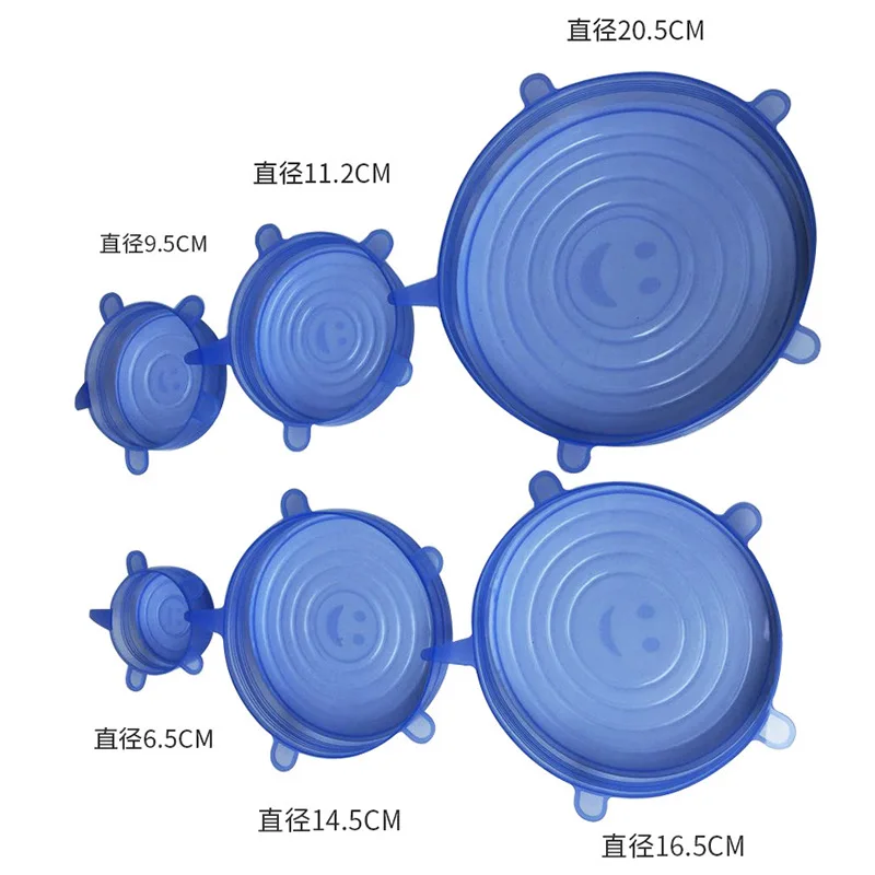 Silicone Stretch Lids Kitchen Tools Accessories Reusable Food Wrap Sealed Cover Keep Fresh Stretchy Bowl Cover 6Pcs