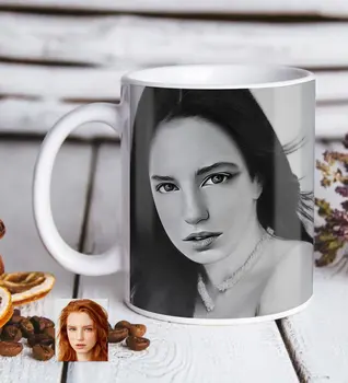 

Personalized Women 'S Charcoal Artistic Portrait Design White Mug Bardak-15