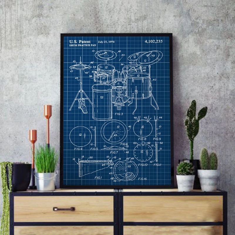 Drum Practice Pad 1978 Blueprint Canvas Prints Home Decor