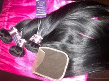 Cuniversitario-mechones de pelo liso con cierre 4x4, cabello humano Remy brasileño de 100%, 3/4 mechones con cierre de encaje suizo marrón medio