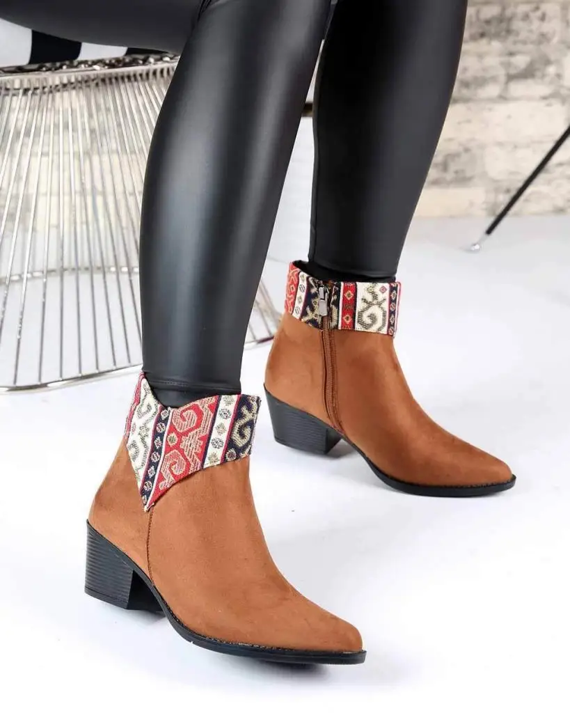 

Mosimoso Women's Ankle Height Boot Hittite Taba Suede Rug Pattern Zippered Heels Women Boots