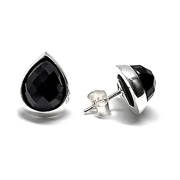 

Sterling silver earrings 925m teardrop stone onyx [AB2525]