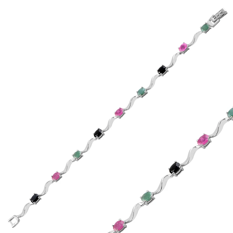 

Silver 925 Sterling Ruby, Emerald & Sapphire Cubic Zirconia Watercourse Bracelet