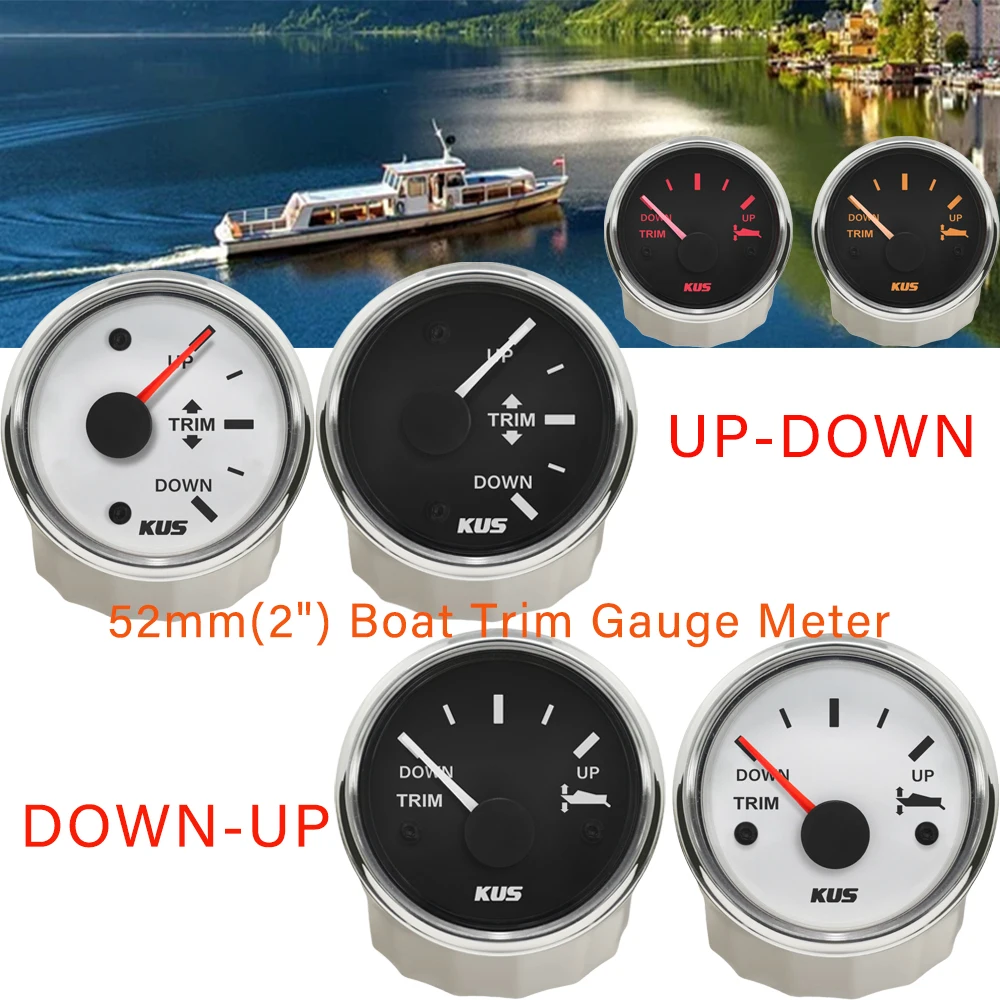 KUS 52mm(2") Boat Trim Gauge Meter DOWN UP 12V/24V with Red and Yellow