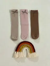 Calcetines de algodón peinado para niños y niñas, medias con lazo y doble aguja, sin hueso, de tubo, 1-8 años, 2020