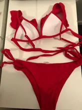 Ruffle Swimwear Bandage Push-Up-Pads Bikini Brazilian Two-Piece White Women Summer Mujer