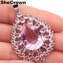 44x31 мм длинные большие капли Форма создан розовый кунцит женские вечерние серебряные кулон