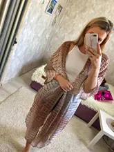 Traje de baño cubierta de gasa a rayas para mujer, Kimono Sexy bohemio de talla grande, ropa de playa, vestido de verano, A790, 2021