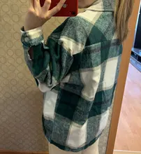 Woolen Coat Shirt Jacket Windbreaker Oversize Plaid Vintage Women Loose Button Winter