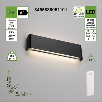 

8W modern style black long strip waterproof LED wall lamp, can be installed indoors and outdoors, Cail light