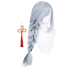 

DAZCOS Shenhe Cosplay Wig Gradient Color Braids Hair Ponytails for Genshin Impact Costume Party Prop Shenhe Wig with Earrings