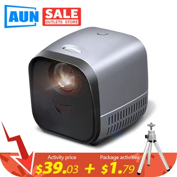 AUN-miniproyector portátil L1, proyector de vídeo LED para cine en casa, 1080P, pantalla de espejo para teléfono inteligente (opcional) 1