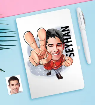 

Personalized Mr Caricature Of White notebook And Pen Gift Seti-33