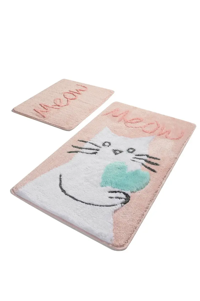 Коврики для ванной нескользящие Противоскользящие коврики Нескользящие противоскользящие розовые Kitty 2'Li набор 60X100 см-50X60 см