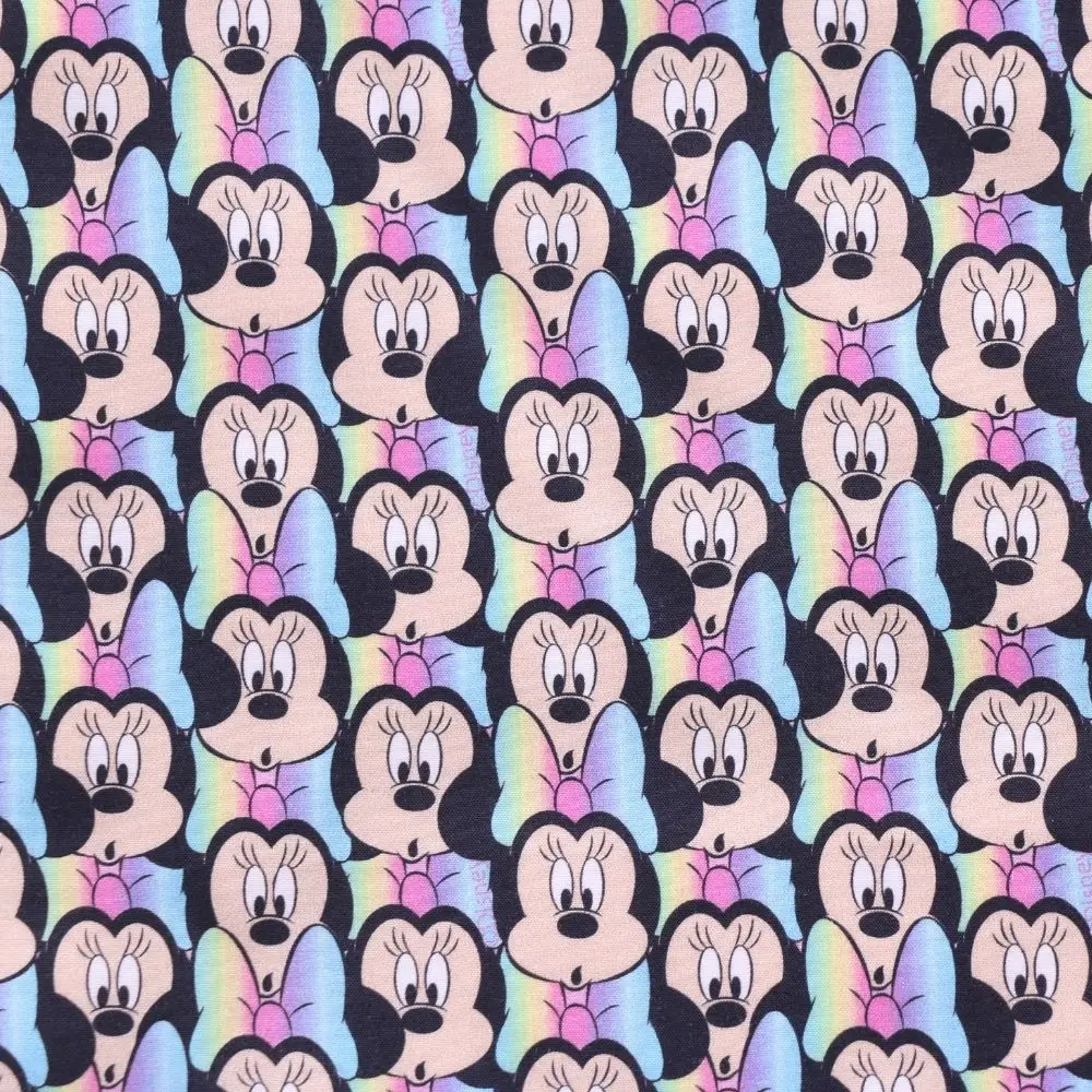 Разноцветная ткань Disney Minnie. 100% хлопковая поплин. Хлопковая Диснея. Ткань Минни