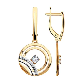 

Sokolov drop earrings with stones in gold with cubic zirconia, fashion jewelry, 585, women's male, long earrings