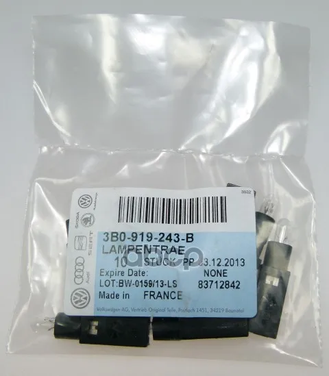 Лампа Накаливания Подсветки Прикуривателя Skoda: Superb 02-08 Vw: Golf 99-, Passat 97- VAG арт. 3B0919243B
