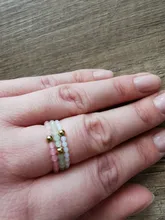 Anillo de Anillos de piedra Natural hecho a mano bohemio para mujer, con cuentas de acero inoxidable, multicolor, cuerda elástica, promesa de boda, ajustable