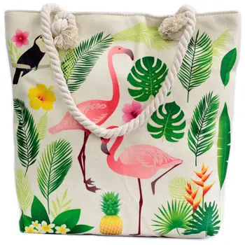 

Shopper bag with rope handle-tropical Flamingo