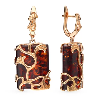 

Silver earrings with amber sunlight sample 925