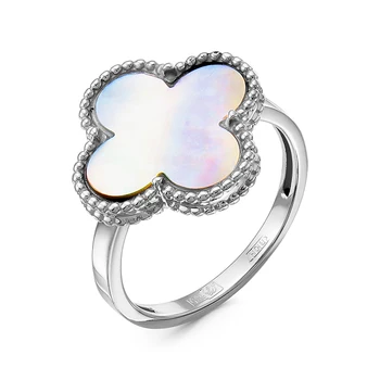 

Gold ring 585 with stones: Mother of Pearl, women's rings, fashion jewelry, female, natural stones, van cleef, four leaf clover.