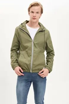 

DeFacto Man's Spring Mont Coats Men's Casual Solid Color Zipper Coat Men's Hooded Green Jacket Coats-M3064AZ20SP