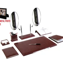 YENICE, 9 шт., офисный, деловой, кожаный стол, коврик для стола, набор аксессуаров, настольный набор+ ваше имя на ручке и металлическая фоторамка, подарок