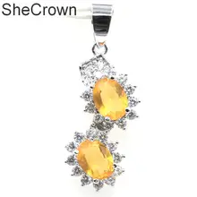 34x13 мм Горячая, созданный Золотой Цитрин Белый CZ SheCrown женский подарок серебряный кулон