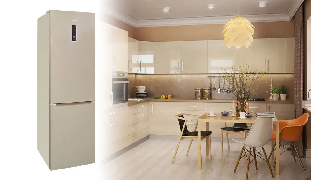 Холодильник 185см высотой, с системой No Frost, HIBERG RFC-331D NFY, 350л, А+, 2 года гарантии, зона свежести, LED освещение и дисплей